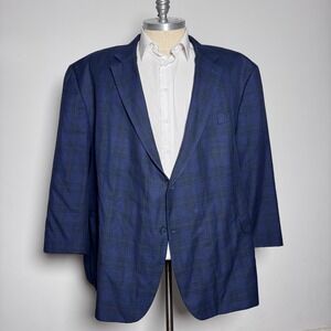 Oak Hill Blazer Mens 5XL 62/64 Blue Plaid Two Button Single Vent Sport Coat